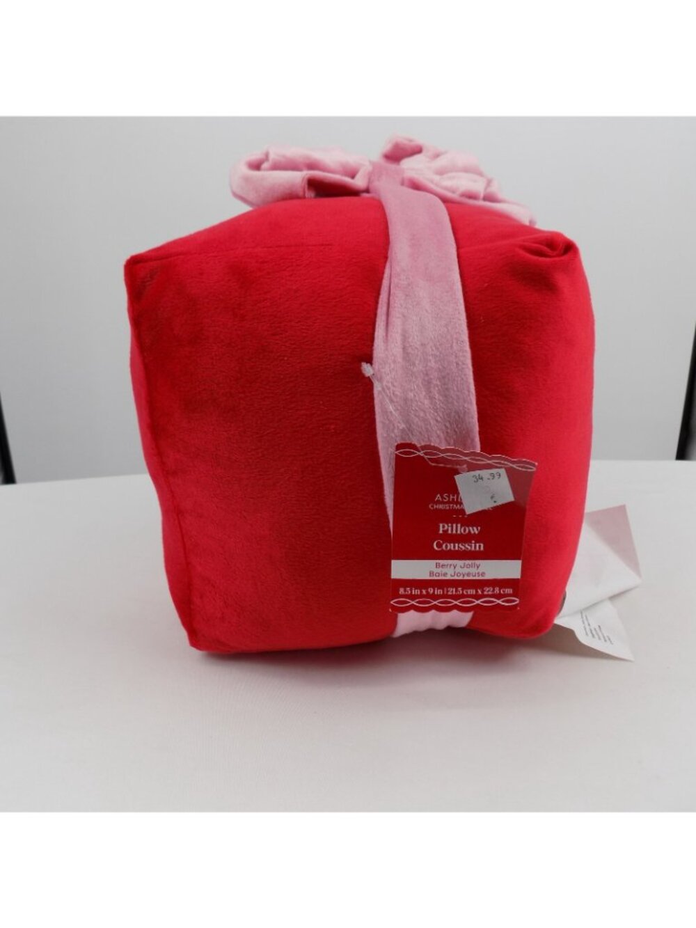 Ashland Plush Present Pillow Berry Jolly Red Pink Bow Square 8.5" x 9" Decor NWT - Picture 3 of 11